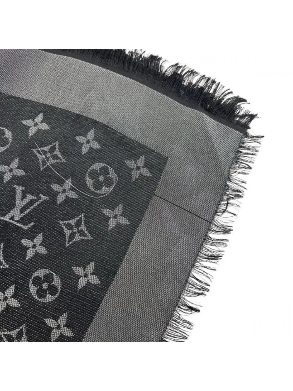 Louis Vuitton Shawl Monogram Shine Large Silk Wool Rayon Black Scarf